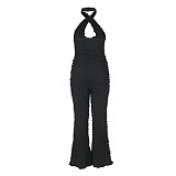 Cross Halter Backless Vest Crop Top Flare Pants Suits JLY-19332