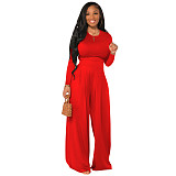 Simple Long Sleeve Crop T-shirt Wide Leg Pant Outfits YD-8522