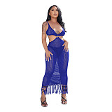 Hollow Out Knitted Tassel Beach Backless Maxi Dress TR-1202