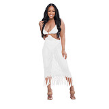 Hollow Out Knitted Tassel Beach Backless Maxi Dress TR-1202