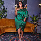 Asymmetric One Shoulder Short Sleeve Ruched Dresses ASL-7078