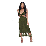 Hollow Out Knitted Tassel Beach Backless Maxi Dress TR-1202