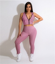 Zipper Hooded Sleeveless Crop Top Skinny Pants Suits NY-7257