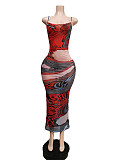 Aesthetic Print See Through Mesh Halter Backless Dress MEM-88431
