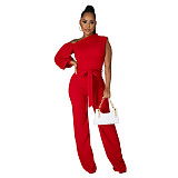 Single Shoulder Lace Up One Piece Wide Leg Jumpsuit YF-10113