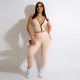 Zipper Hooded Sleeveless Crop Top Skinny Pants Suits NY-7257