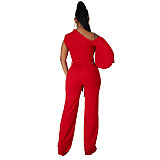 Single Shoulder Lace Up One Piece Wide Leg Jumpsuit YF-10113