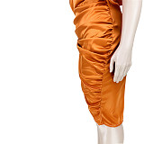 Asymmetric One Shoulder Short Sleeve Ruched Dresses ASL-7078