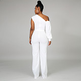 Single Shoulder Lace Up One Piece Wide Leg Jumpsuit YF-10113