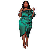 Asymmetric One Shoulder Short Sleeve Ruched Dresses ASL-7078