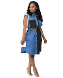 Turn Down Collar Patchwork Pockets Loose Shirt Dress WSM-5310