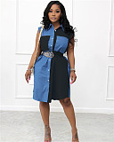 Turn Down Collar Patchwork Pockets Loose Shirt Dress WSM-5310