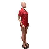 Short Sleeve Bronzing T-Shirt Casual Biker Shorts Outfit FE-224
