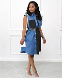 Turn Down Collar Patchwork Pockets Loose Shirt Dress WSM-5310