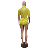 Short Sleeve Bronzing T-Shirt Casual Biker Shorts Outfit FE-224