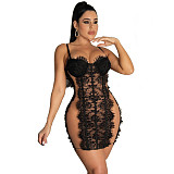 Sheer Mesh Patchwork Lace Padded Night Mini Dress BN-9321