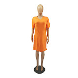 Solid V Neck Short Sleeve Side Split T Shirt Shorts Set FOS-8216