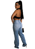 Turtleneck Halter Backless Irregular Sexy Crop Top WSM-5308