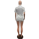 Short Sleeve Bronzing T-Shirt Casual Biker Shorts Outfit FE-224