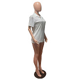 Short Sleeve Bronzing T-Shirt Casual Biker Shorts Outfit FE-224