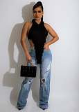 Turtleneck Halter Backless Irregular Sexy Crop Top WSM-5308