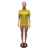 Short Sleeve Bronzing T-Shirt Casual Biker Shorts Outfit FE-224