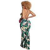 Tropical Print Halter Backless Vacation Maxi Dress OSS-22190