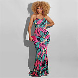Tropical Print Halter Backless Vacation Maxi Dress OSS-22190