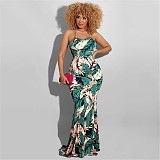 Tropical Print Halter Backless Vacation Maxi Dress OSS-22190