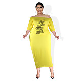 Plus Size Off The Shoulder Half Sleeve Pencil Dress JLY-19340