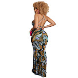 Tropical Print Halter Backless Vacation Maxi Dress OSS-22190
