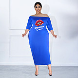 Plus Size Off The Shoulder Half Sleeve Pencil Dress JLY-19340