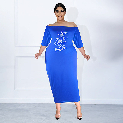 Plus Size Off The Shoulder Half Sleeve Pencil Dress JLY-19340