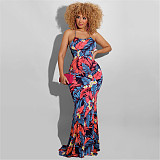 Tropical Print Halter Backless Vacation Maxi Dress OSS-22190