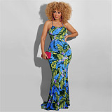 Tropical Print Halter Backless Vacation Maxi Dress OSS-22190