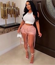 Tassel Rope Streetwear Skinny Push Up Shorts ML-7477