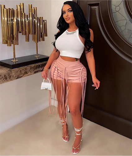 Tassel Rope Streetwear Skinny Push Up Shorts ML-7477