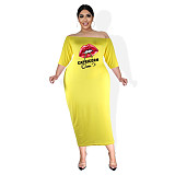 Plus Size Off The Shoulder Half Sleeve Pencil Dress JLY-19340