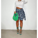 Plaid High Waist Bandage Loose Stretewear Shorts ASL-6567