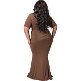 Ruched Short Sleeve Crop Top Bodycon Maxi Skirt Outfits OSS-22216