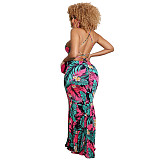 Tropical Print Halter Backless Vacation Maxi Dress OSS-22190