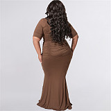 Ruched Short Sleeve Crop Top Bodycon Maxi Skirt Outfits OSS-22216