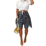 Plaid High Waist Bandage Loose Stretewear Shorts ASL-6567