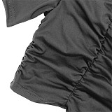 Ruched Short Sleeve Crop Top Bodycon Maxi Skirt Outfits OSS-22216