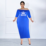Plus Size Off The Shoulder Half Sleeve Pencil Dress JLY-19340