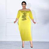 Plus Size Off The Shoulder Half Sleeve Pencil Dress JLY-19340