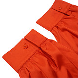 Turn Down Collar Long Sleeve Shirt Shorts 2 Piece Set YF-10086