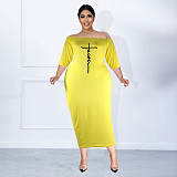 Plus Size Off The Shoulder Half Sleeve Pencil Dress JLY-19340