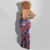 Tropical Print Halter Backless Vacation Maxi Dress OSS-22190