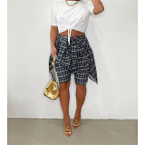 Plaid High Waist Bandage Loose Stretewear Shorts ASL-6567